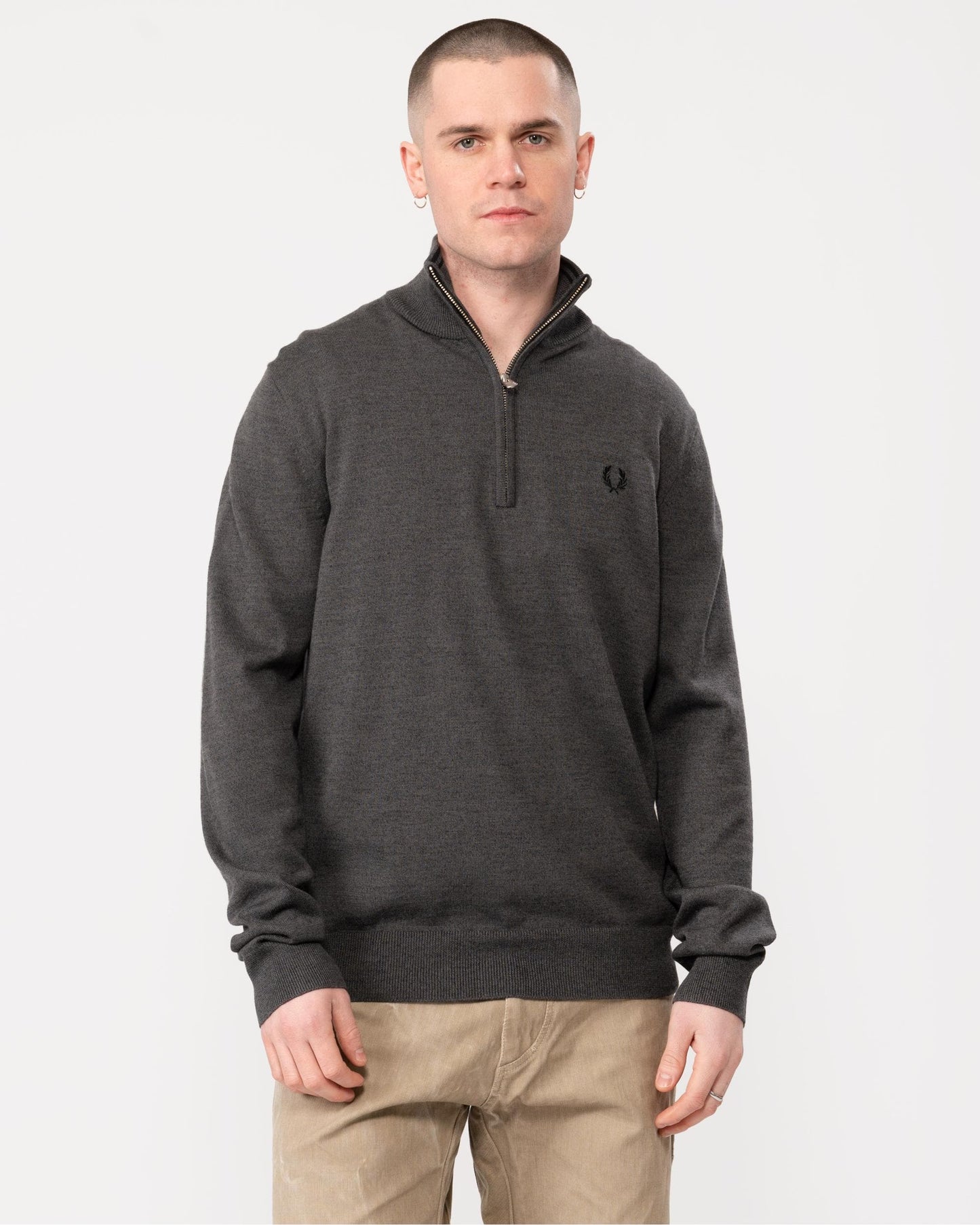 Fred Perry Mens Classic Half Zip Jumper - Dark Grey Marl R85