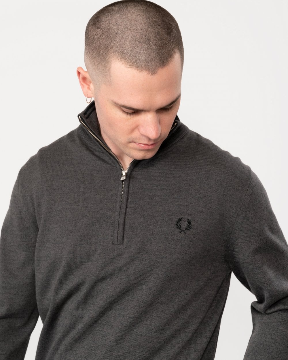 Fred Perry Mens Classic Half Zip Jumper - Dark Grey Marl R85