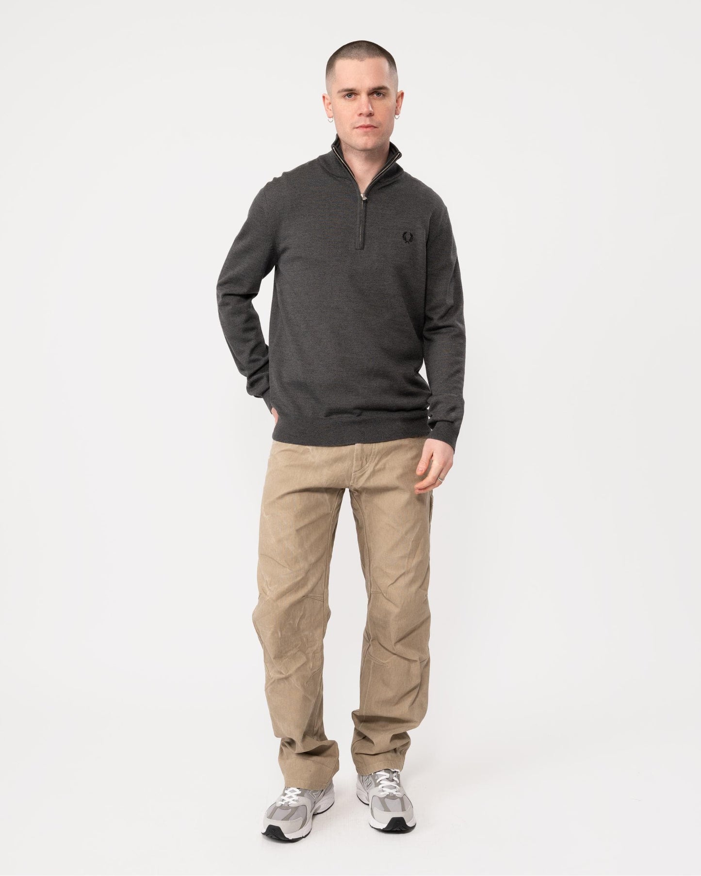 Fred Perry Mens Classic Half Zip Jumper - Dark Grey Marl R85