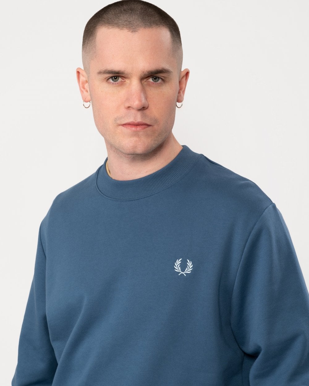Fred Perry Mens Crew Neck Sweatshirt - Midnight Blue/Light Ice V06