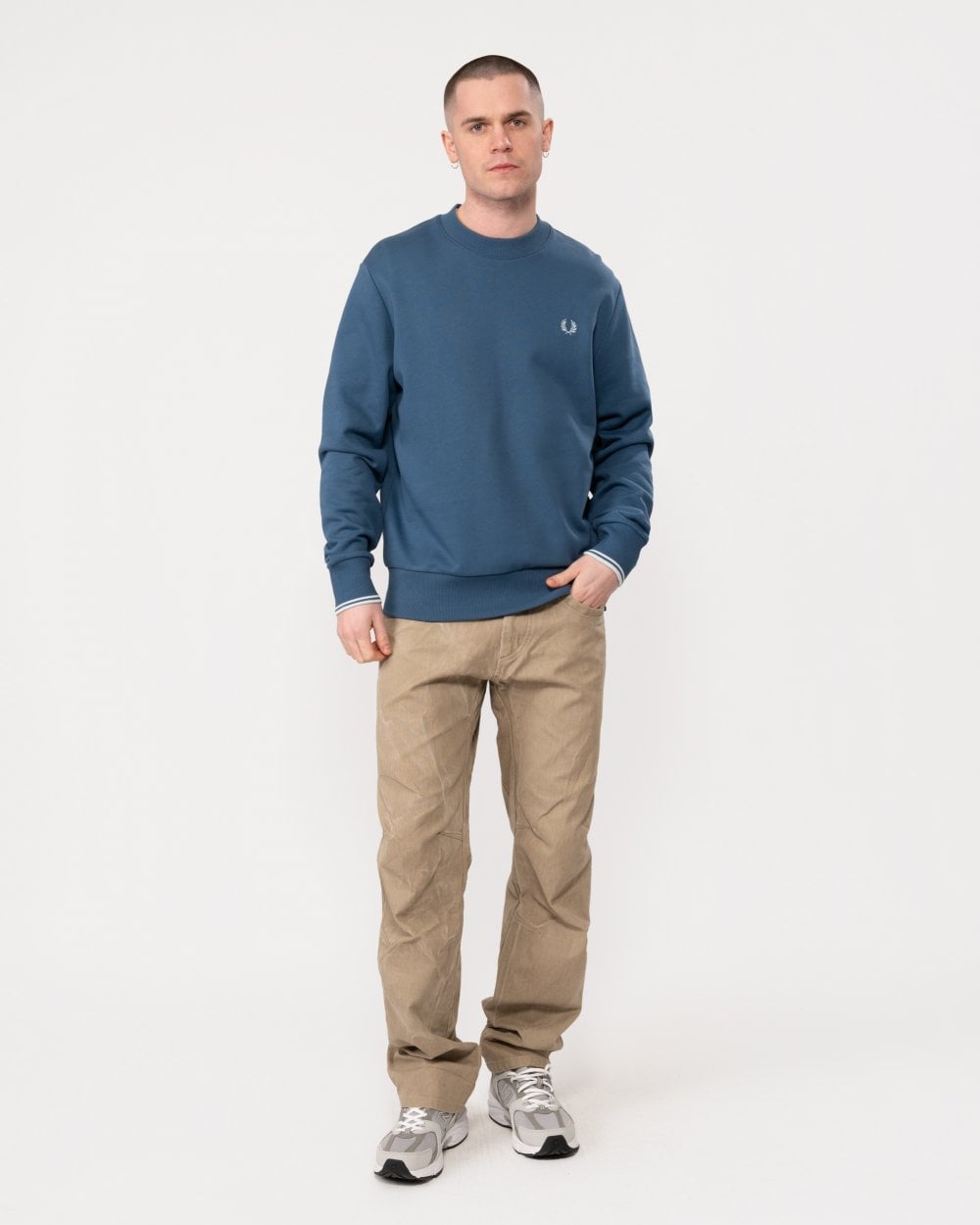Fred Perry Mens Crew Neck Sweatshirt - Midnight Blue/Light Ice V06