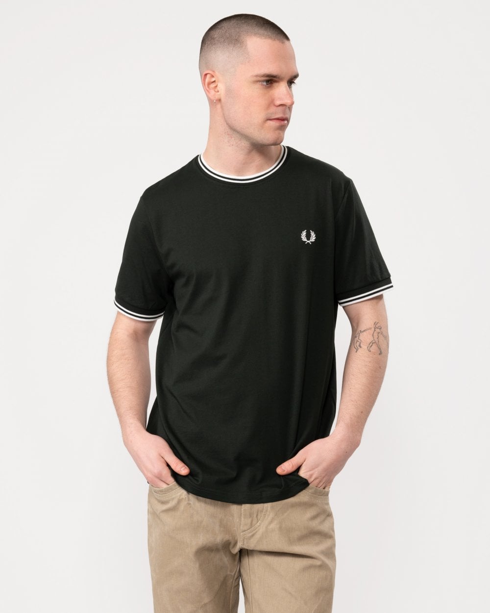 Fred Perry Mens Twin Tipped T-Shirt - Night Green/Snow White T50