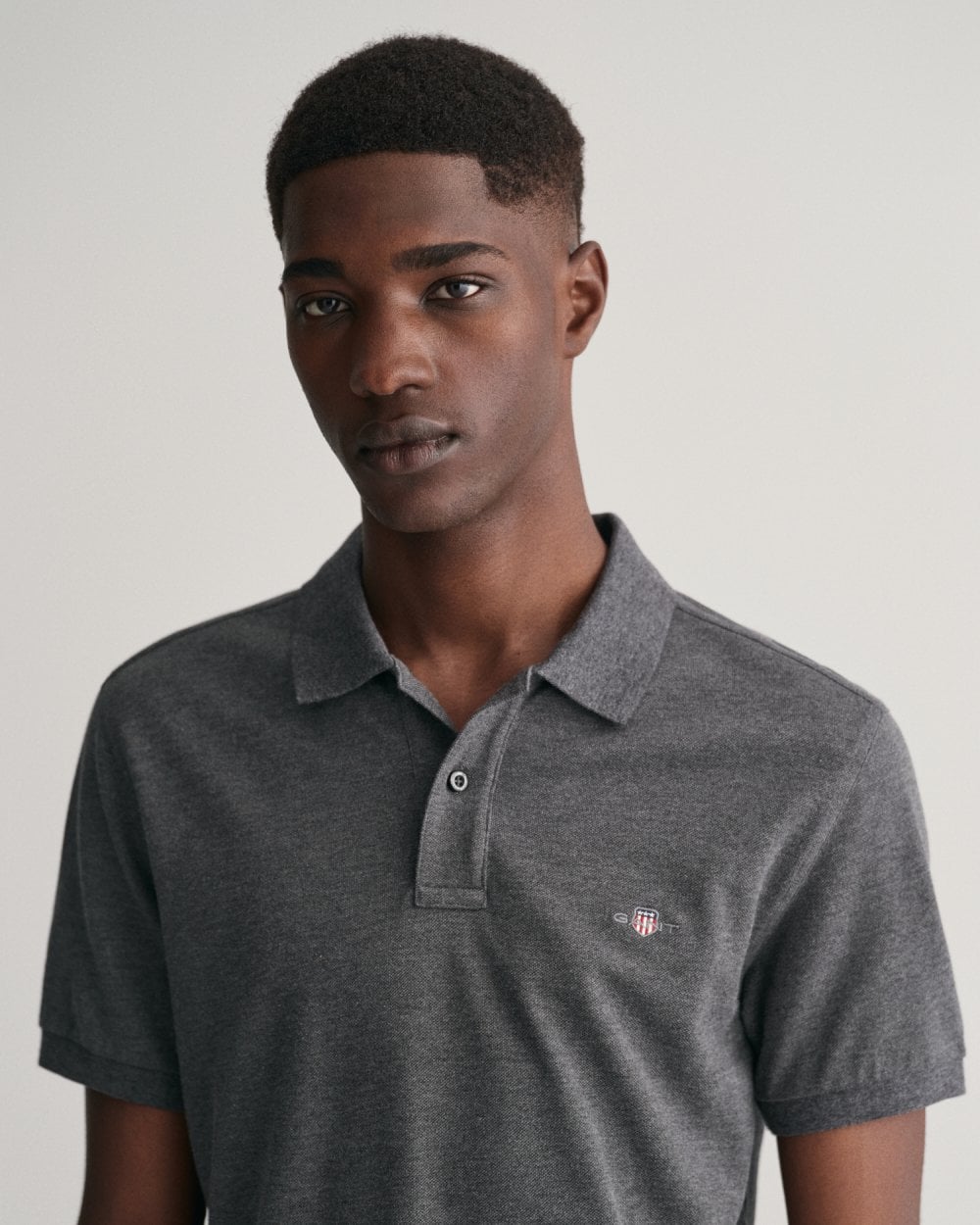 GANT Mens Slim Fit Short Sleeve Shield Logo Pique Polo - 95 Anthracite Melange