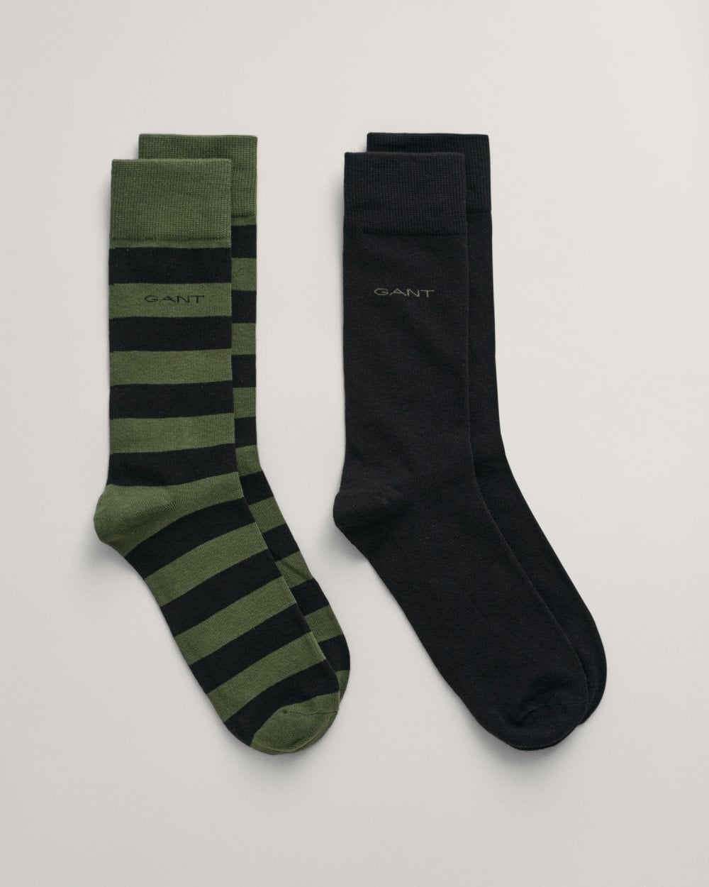 GANT Mens Barstripe And Solid Socks 2-Pack - 313 Pine Green