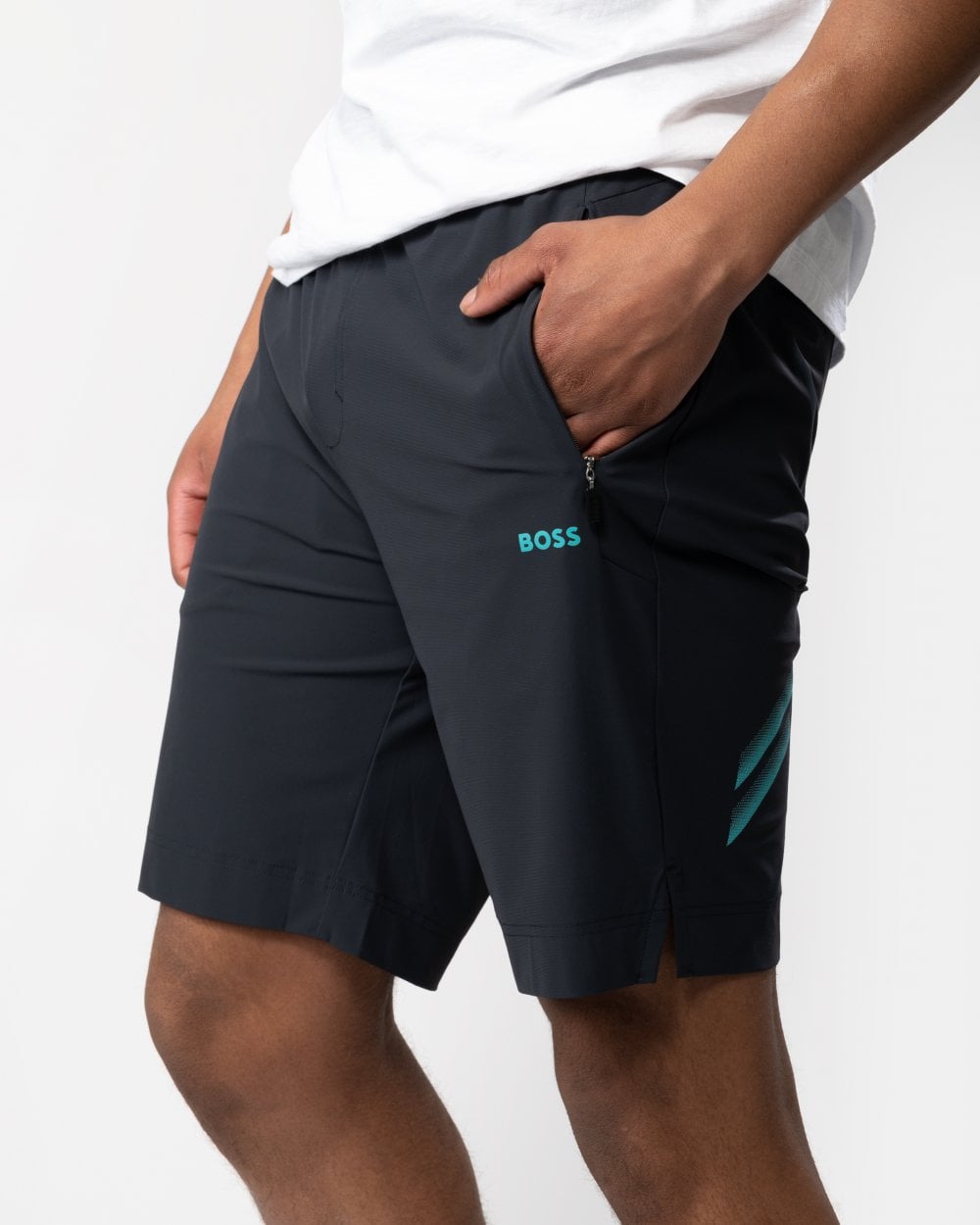 BOSS Green BOSS Green Hecon Active 1 Mens Regular-Fit Shorts with Decorative Reflective Artwork