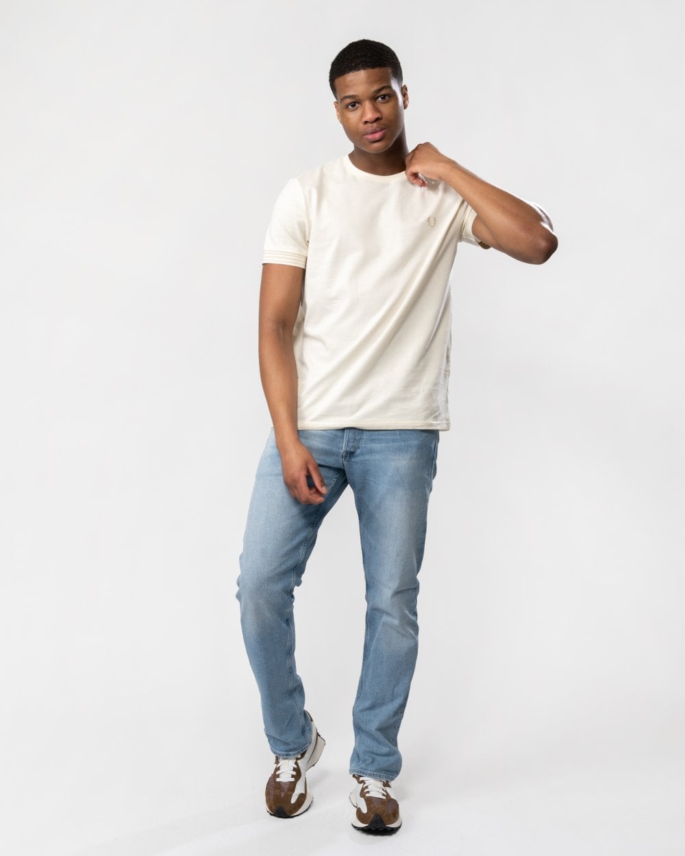Fred Perry Mens Striped Cuff T-Shirt - Ecru 560