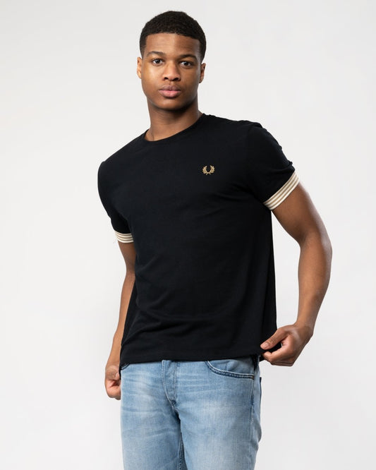 Fred Perry Mens Striped Cuff T-Shirt - Black 102