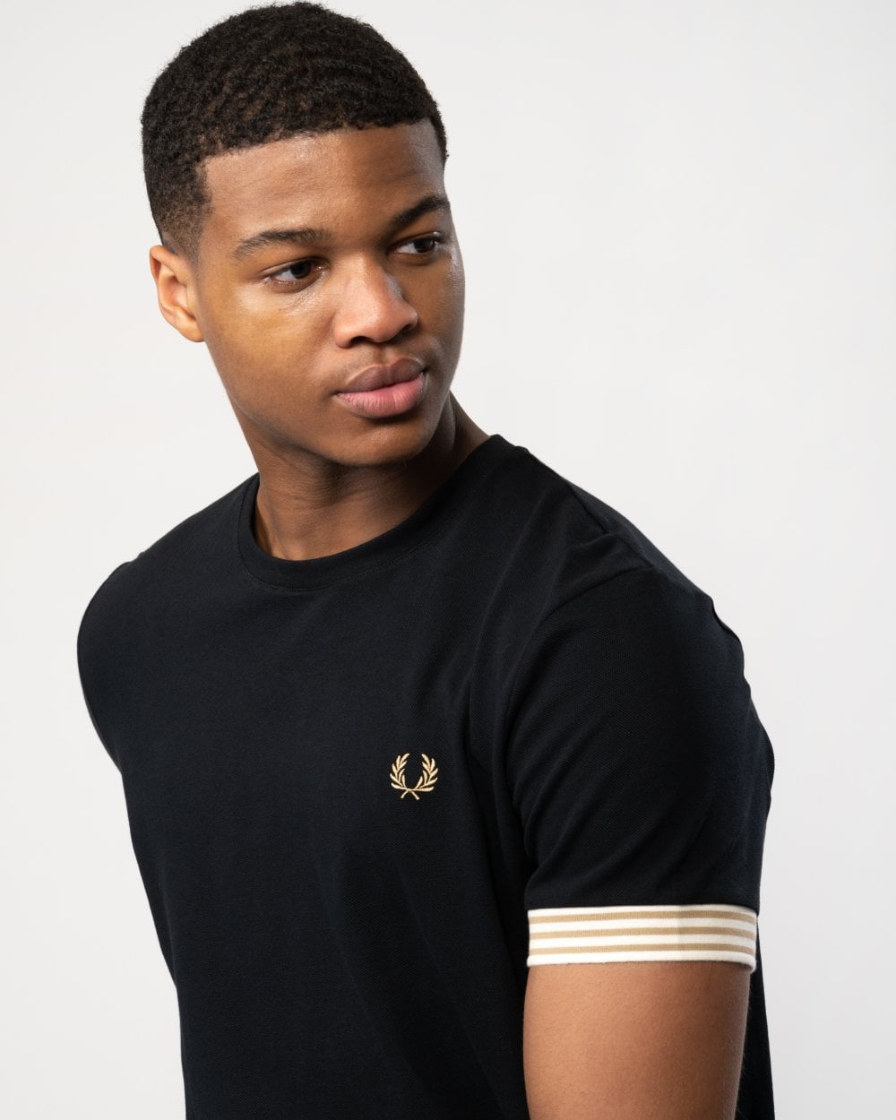 Fred Perry Mens Striped Cuff T-Shirt - Black 102