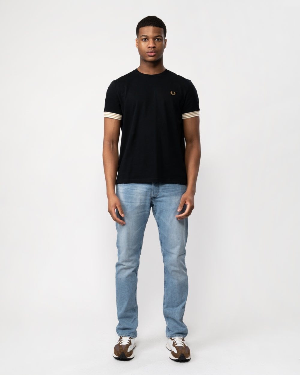 Fred Perry Mens Striped Cuff T-Shirt - Black 102