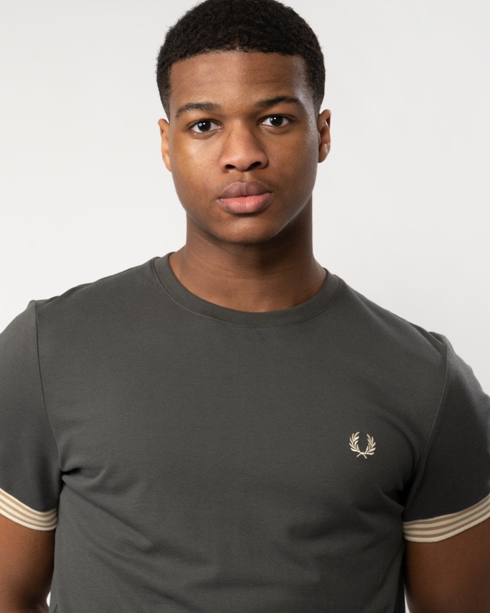 Fred Perry Mens Striped Cuff T-Shirt - Field Green 638