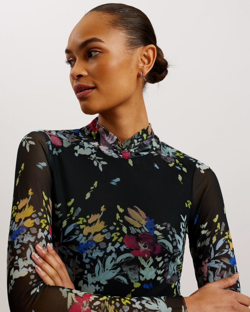 Ted Baker Amandha Womens Printed Mesh Long Sleeve Top