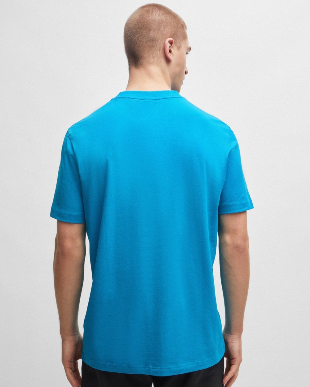 BOSS Green Tee Mens Stretch Cotton T-Shirt with Contrast Logo - Turquoise/Aqua 442