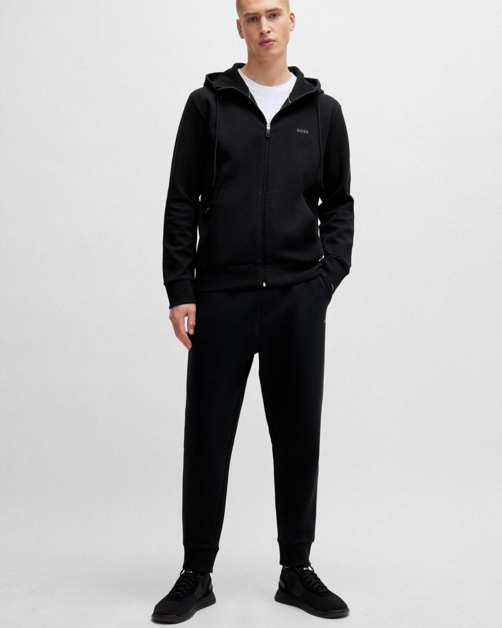 BOSS Green Saggy Mens Stretch Cotton Zip-Up Hoodie with Logo Print NOS - Black 001