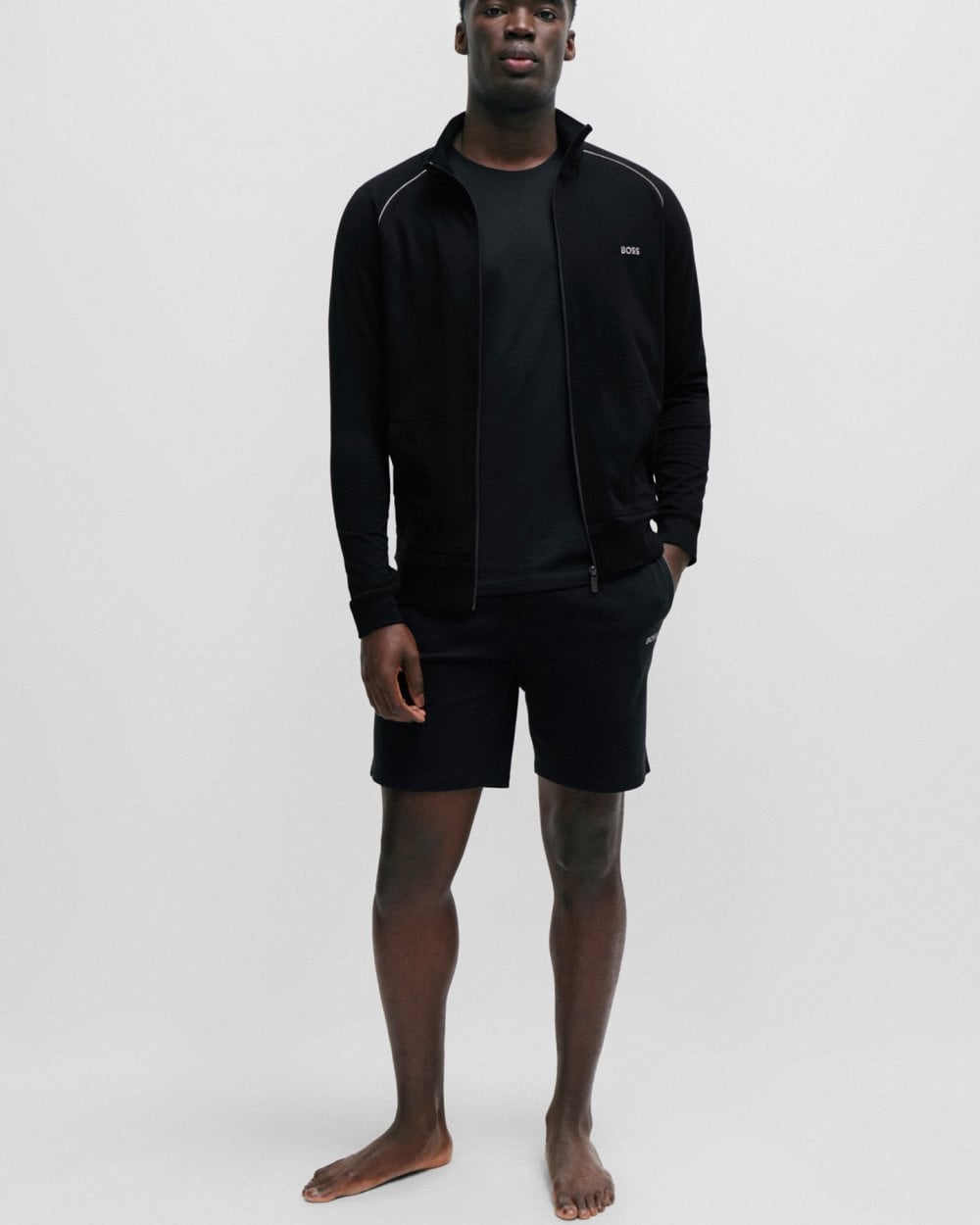 BOSS Orange Mix & Match Mens Stretch Cotton Zip-Up Jacket with Logo Detail NOS - Black 001