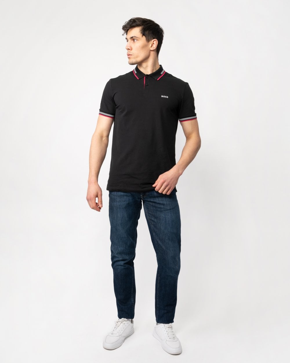 BOSS Green Paul Mens Short Sleeve Polo Shirt With Contrast Tipping - Black 002