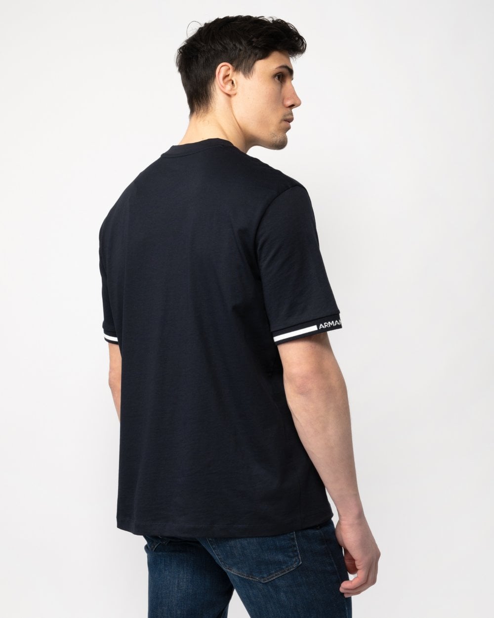 Armani Exchange Armani Exchange Mens Stripe Logo Tipping T-Shirt