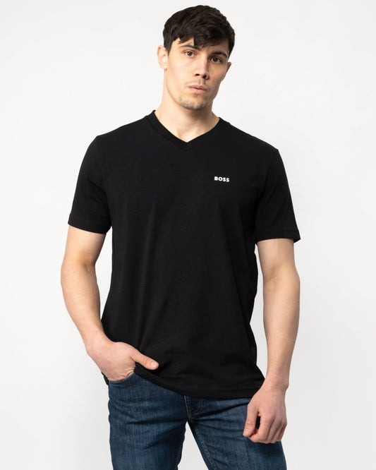 BOSS Green Tee V Mens Stretch Cotton V-Neck T-Shirt - Black 001