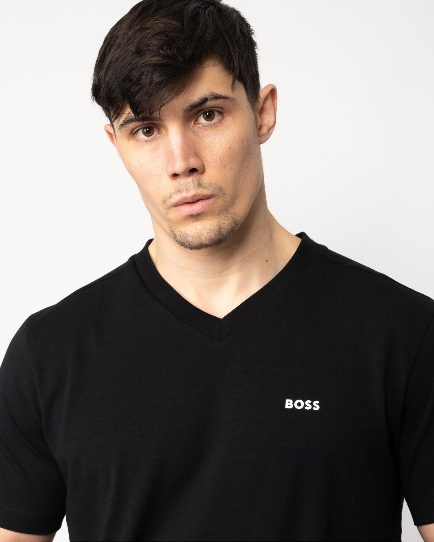 BOSS Green Tee V Mens Stretch Cotton V-Neck T-Shirt - Black 001