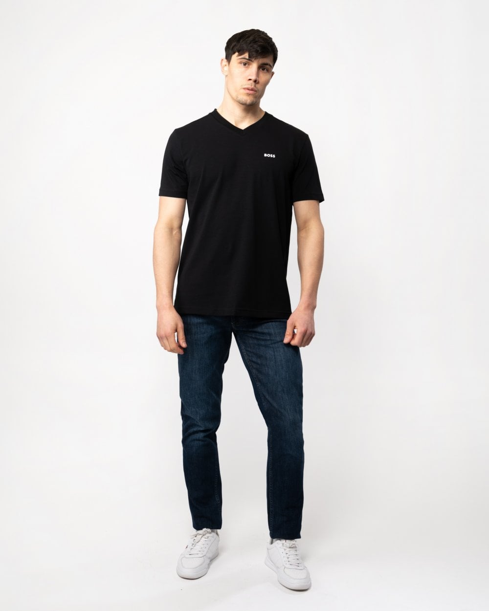 BOSS Green Tee V Mens Stretch Cotton V-Neck T-Shirt - Black 001