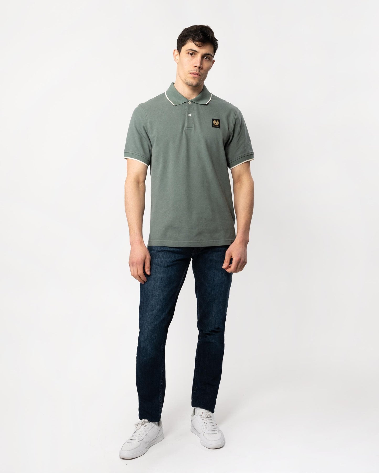Belstaff Mens Tipped Polo - Mineral Green