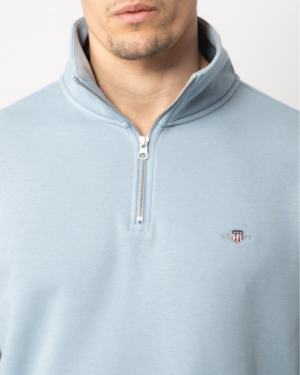 GANT Mens Regular Fit Shield Logo Half Zip Sweatshirt - 474 Dove Blue