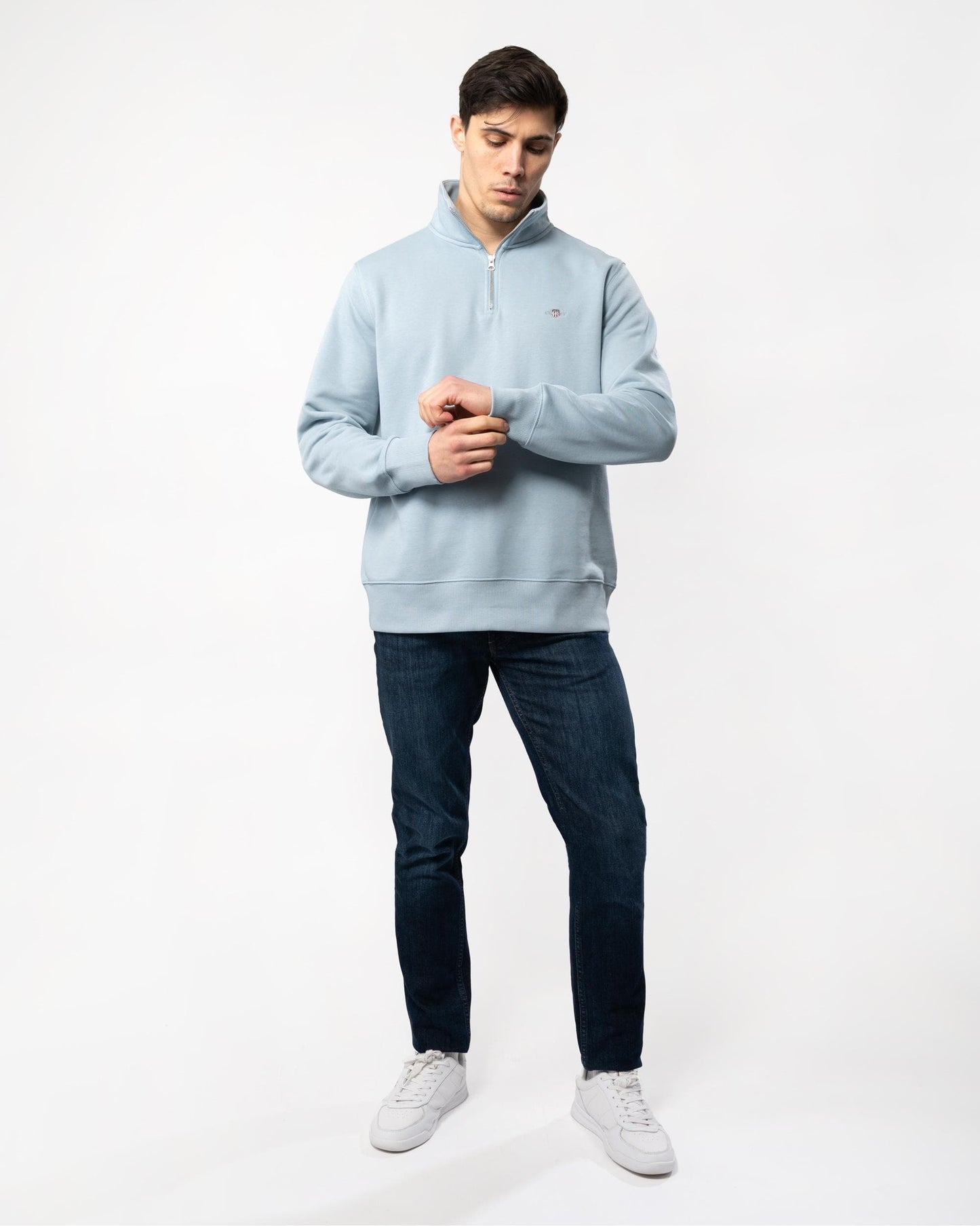 GANT Mens Regular Fit Shield Logo Half Zip Sweatshirt - 474 Dove Blue