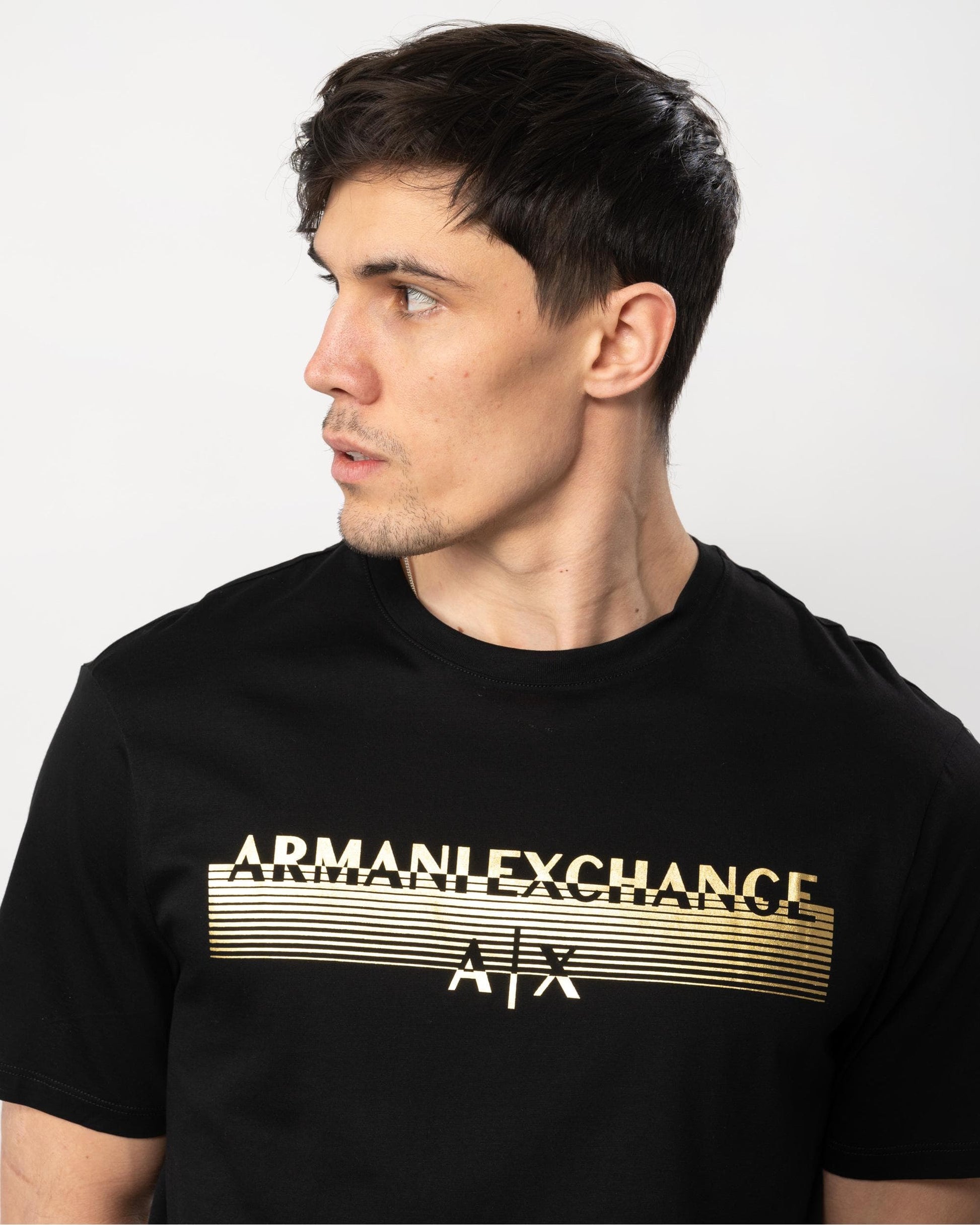 Armani Exchange Armani Exchange Mens Metallic Striped Logo T-Shirt