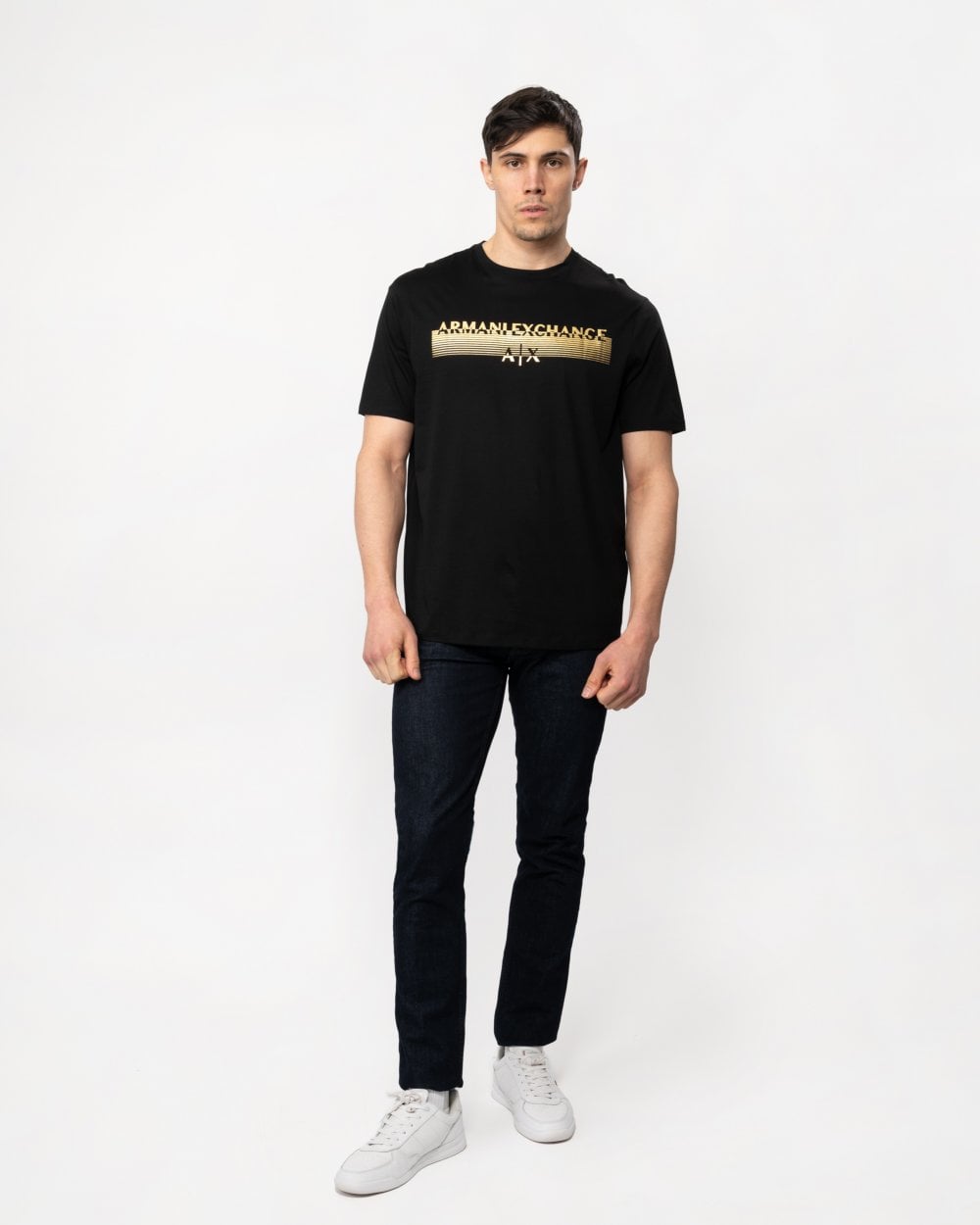 Armani Exchange Armani Exchange Mens Metallic Striped Logo T-Shirt