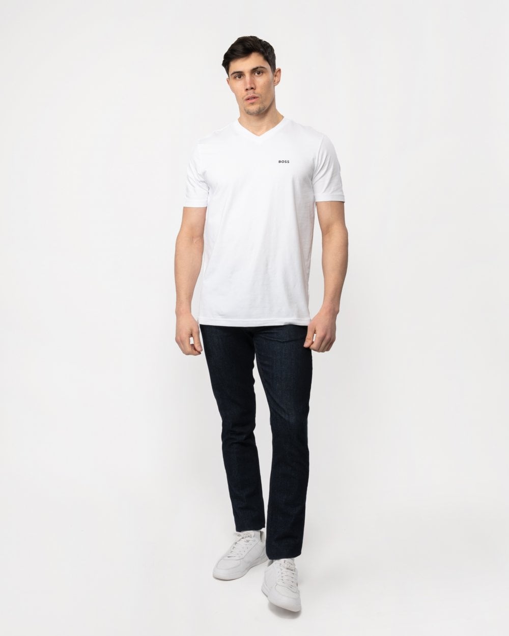 BOSS Green Tee V Mens Stretch Cotton V-Neck T-Shirt - White 100