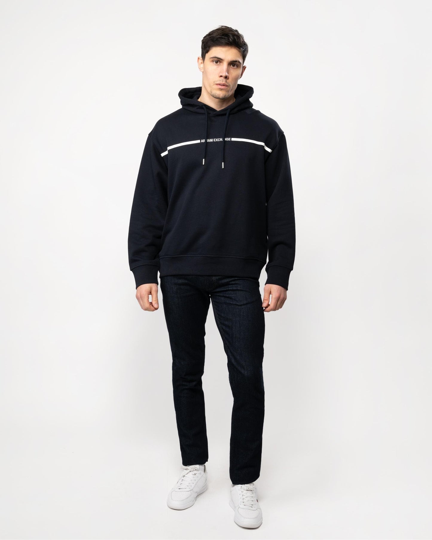 Armani Exchange Armani Exchange Mens Stripe Logo Pullover Hoodie