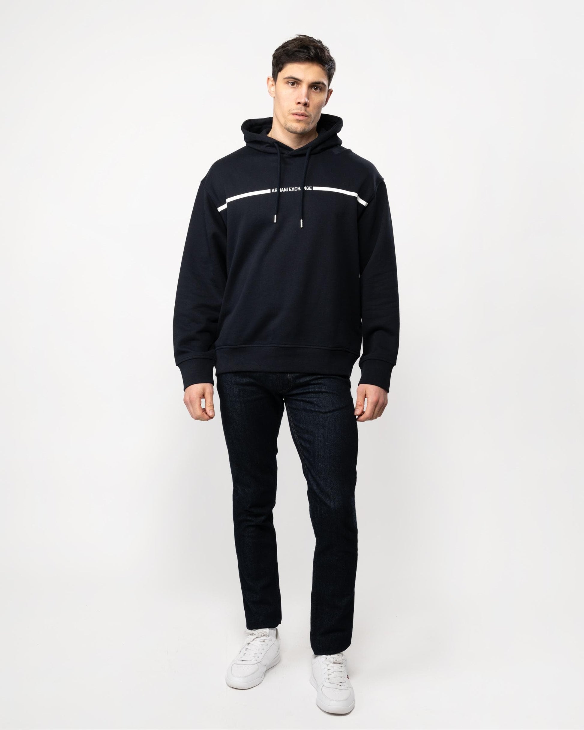 Armani Exchange Armani Exchange Mens Stripe Logo Pullover Hoodie