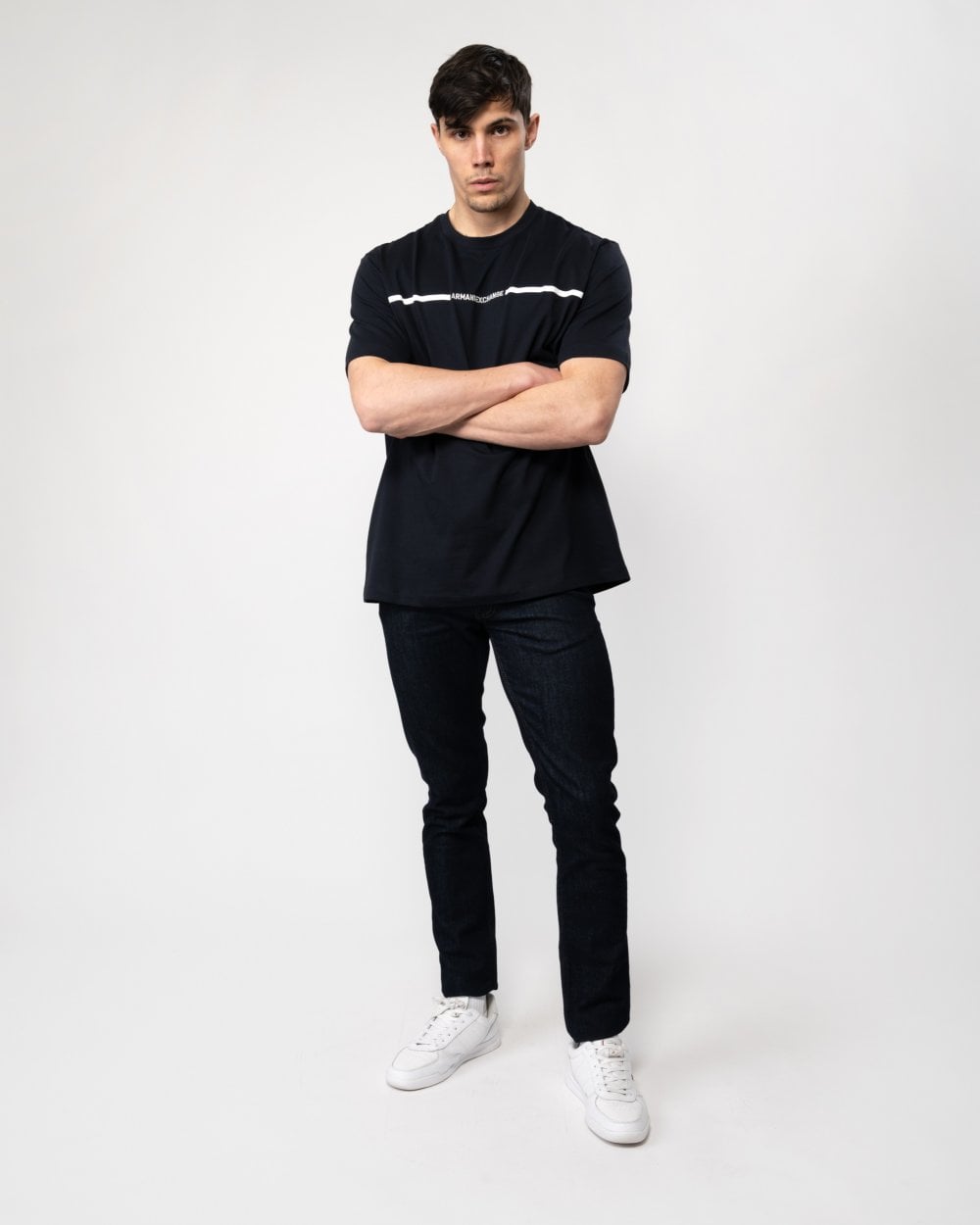 Armani Exchange Armani Exchange Mens Stripe Logo T-Shirt