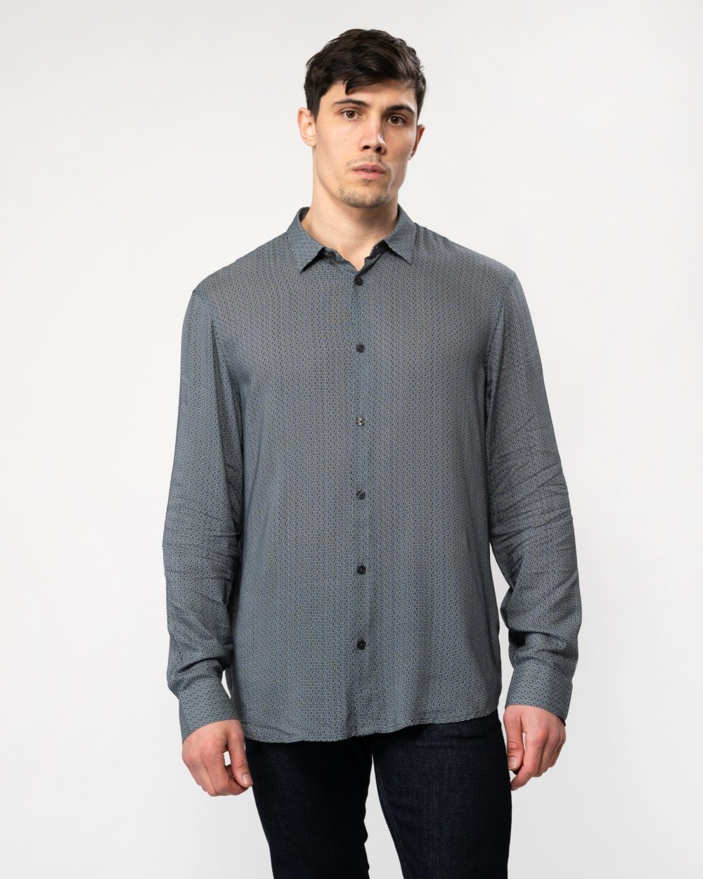 Armani Exchange Mens Long Sleeve Pattern Print Shirt