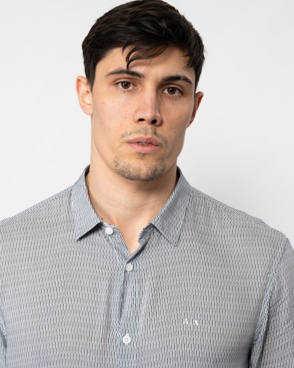 Armani Exchange Mens Long Sleeve Pattern Print Shirt - W/Quarry Irregular Lines 71BA