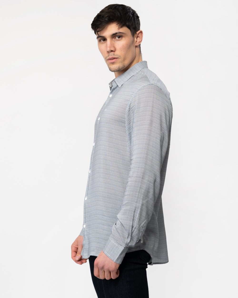 Armani Exchange Mens Long Sleeve Pattern Print Shirt - W/Quarry Irregular Lines 71BA