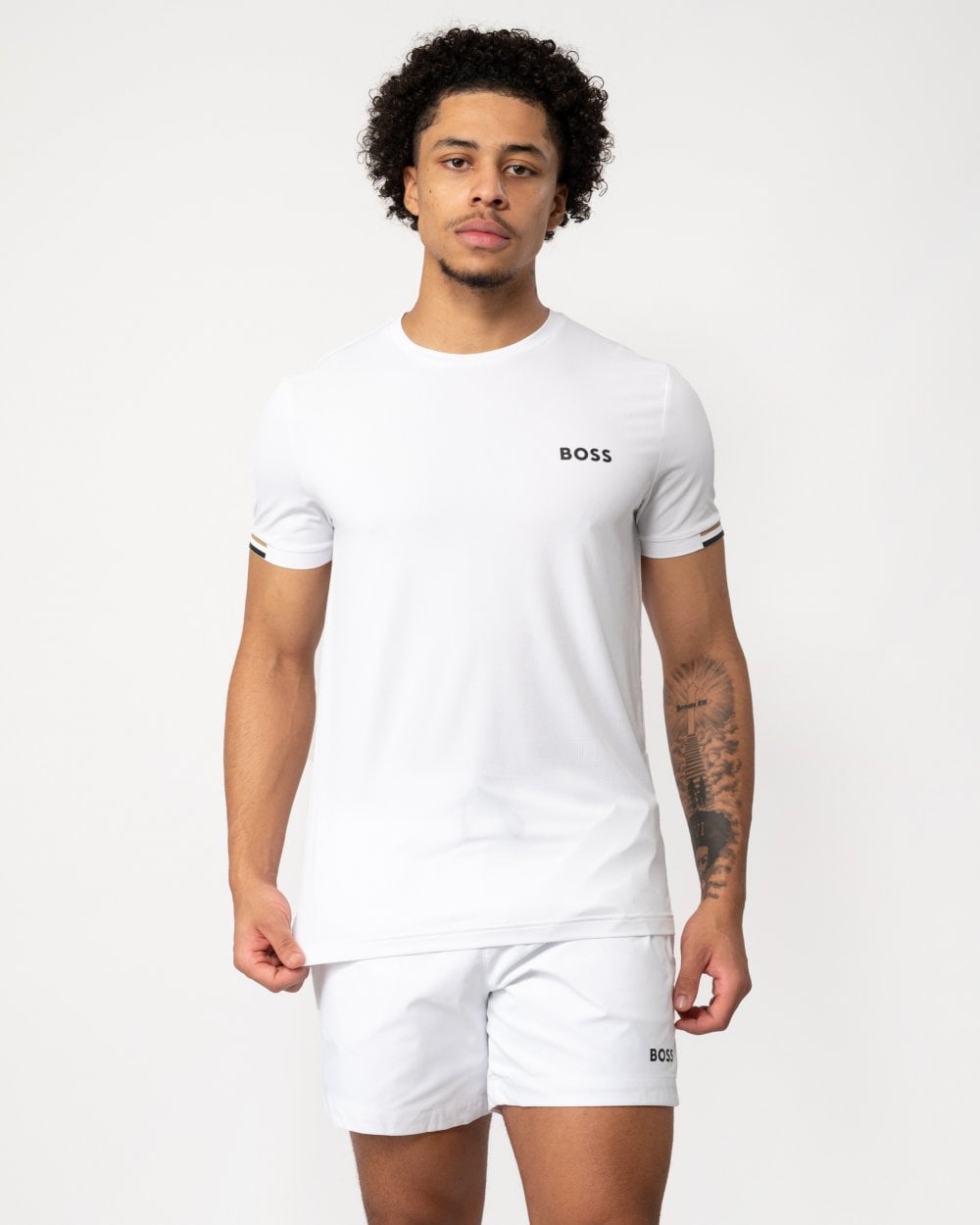 BOSS Green Tee Matteo Berrettini Mens Waffle-Fabric T-shirt with Signature-Stripe Artwork
