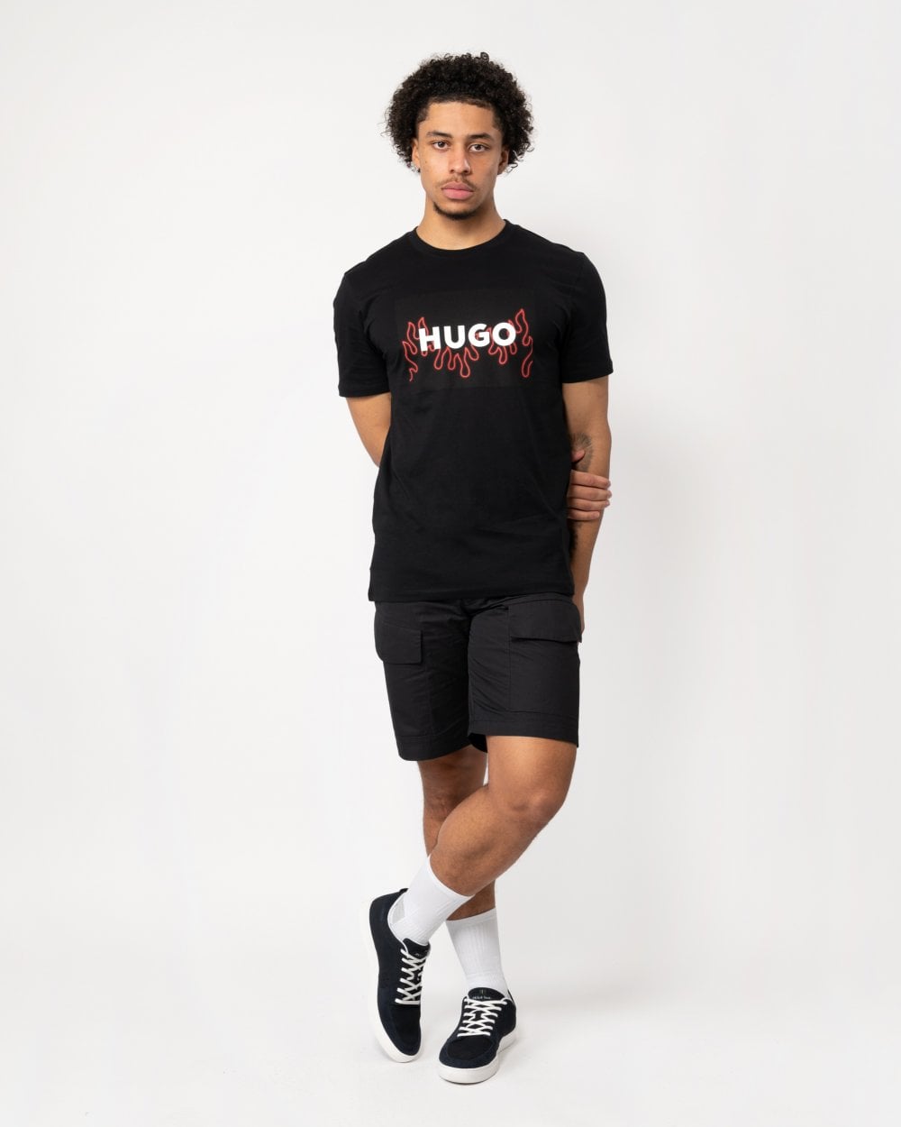 HUGO HUGO Dulive Mens Flame Print Graphic Logo T-Shirt
