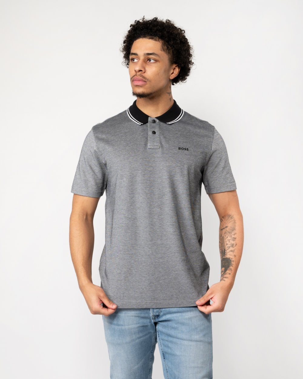 BOSS Orange Oxford New Mens Contrast Collar Short Sleeve Polo Shirt
