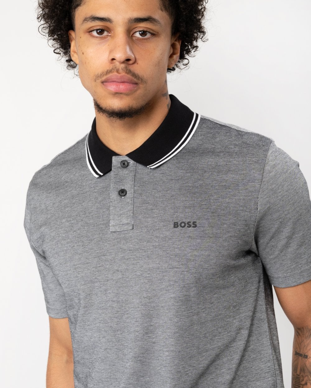 BOSS Orange Oxford New Mens Contrast Collar Short Sleeve Polo Shirt - Black 001