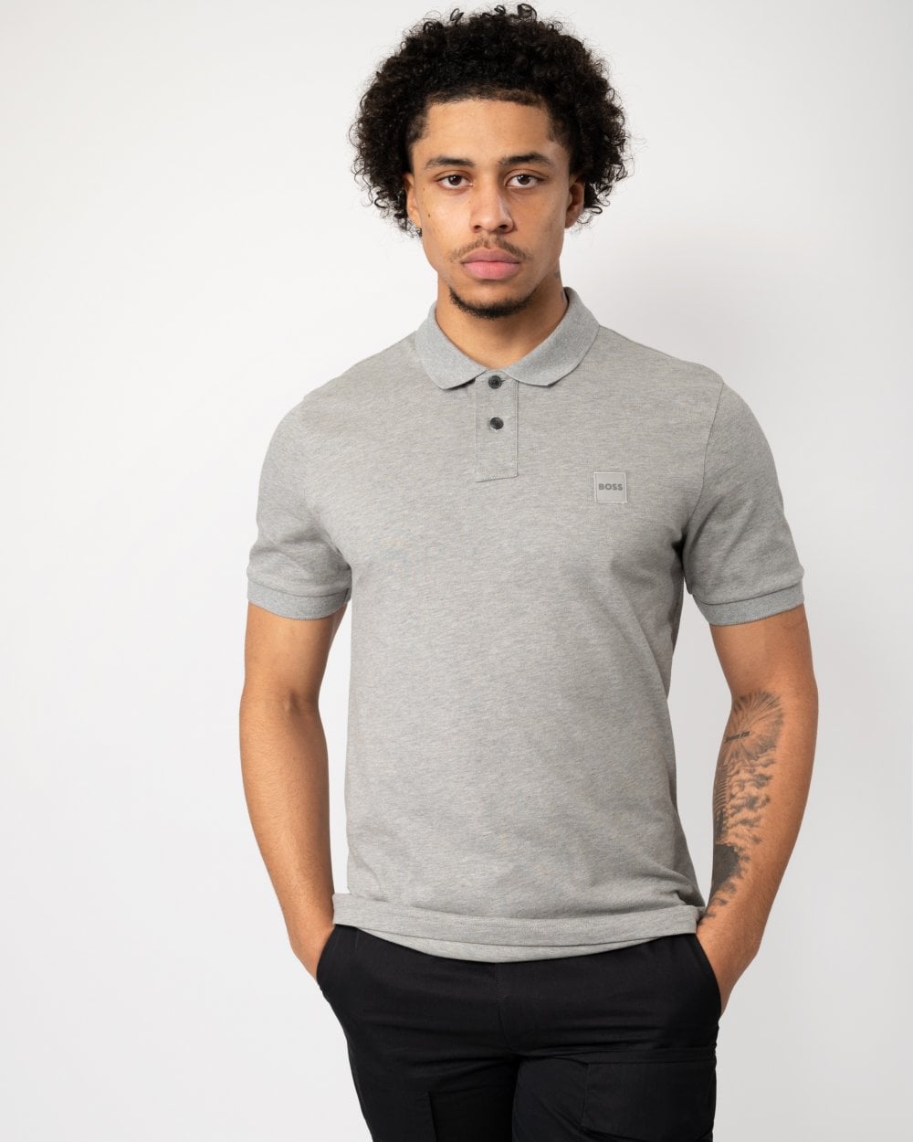 BOSS Orange Passenger Mens Stretch-Cotton Slim-Fit Polo Shirt with Logo Patch - Light/Pastel Grey 051