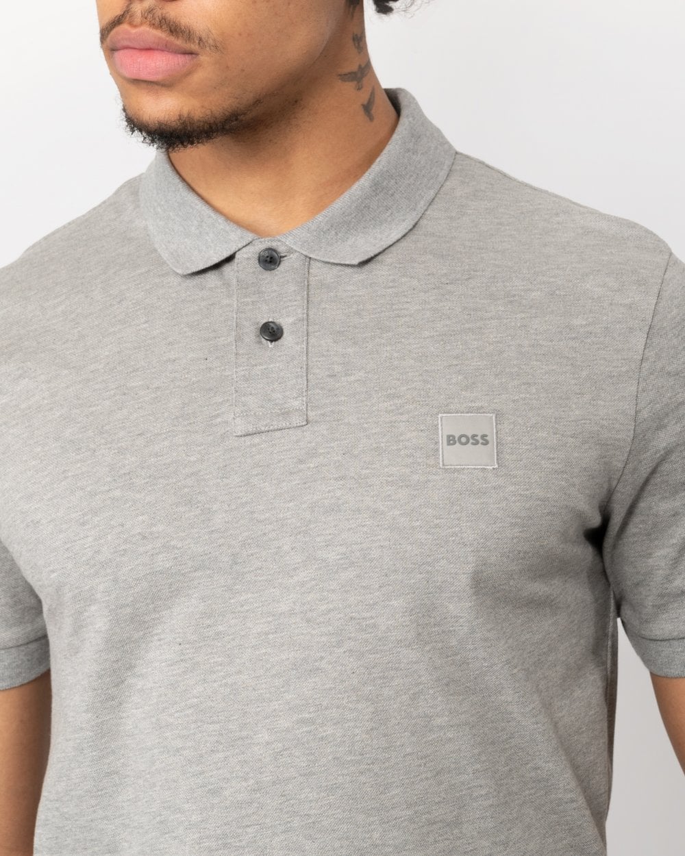 BOSS Orange Passenger Mens Stretch-Cotton Slim-Fit Polo Shirt with Logo Patch - Light/Pastel Grey 051