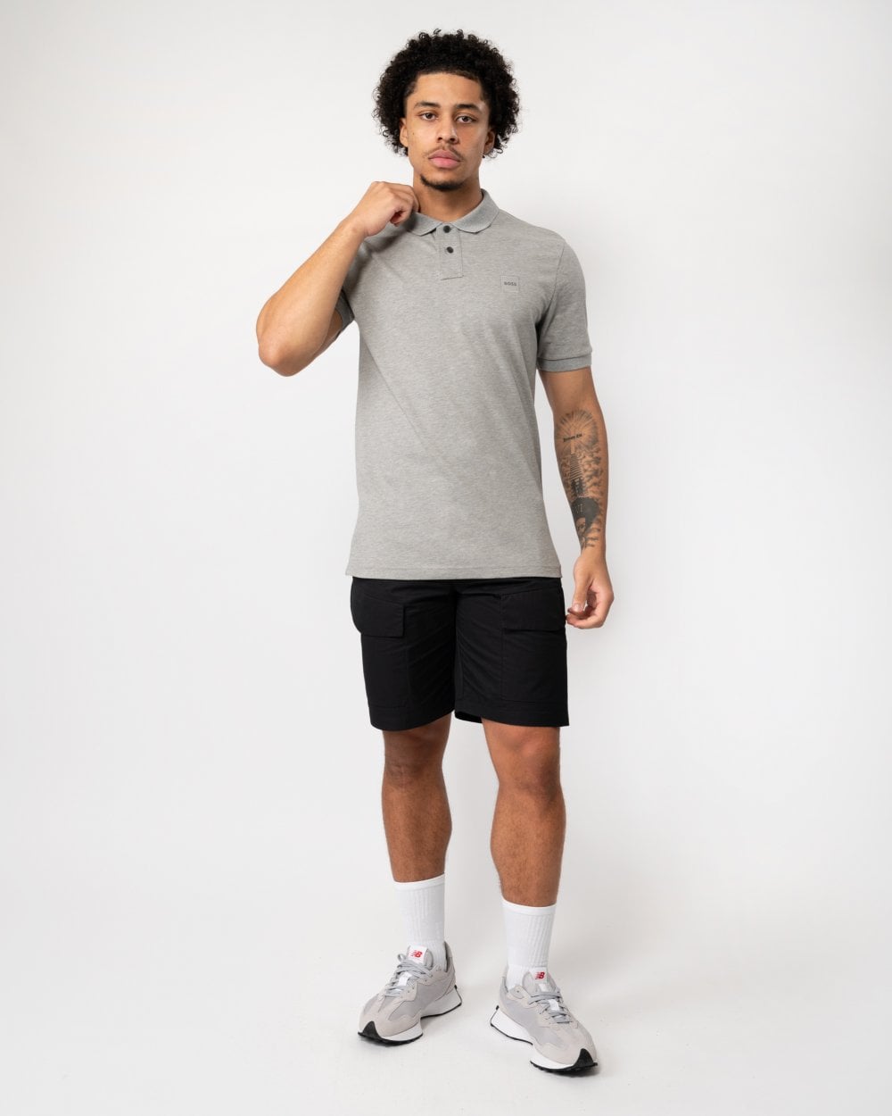 BOSS Orange Passenger Mens Stretch-Cotton Slim-Fit Polo Shirt with Logo Patch - Light/Pastel Grey 051