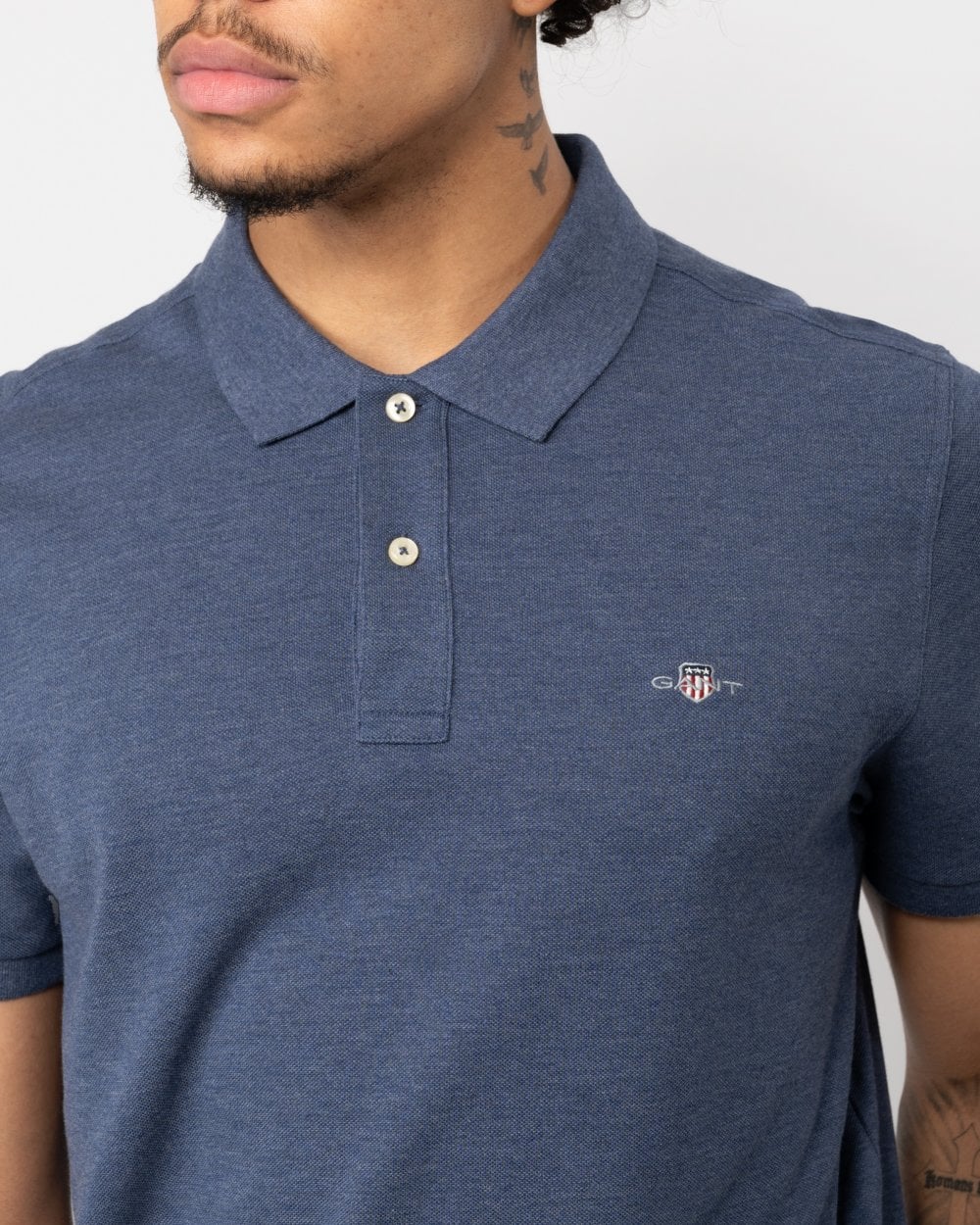 GANT Mens Regular Fit Short Sleeve Shield Logo Pique Polo - 902 Dark Jeansblue Melange