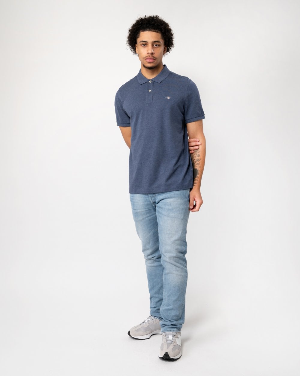 GANT Mens Regular Fit Short Sleeve Shield Logo Pique Polo - 902 Dark Jeansblue Melange