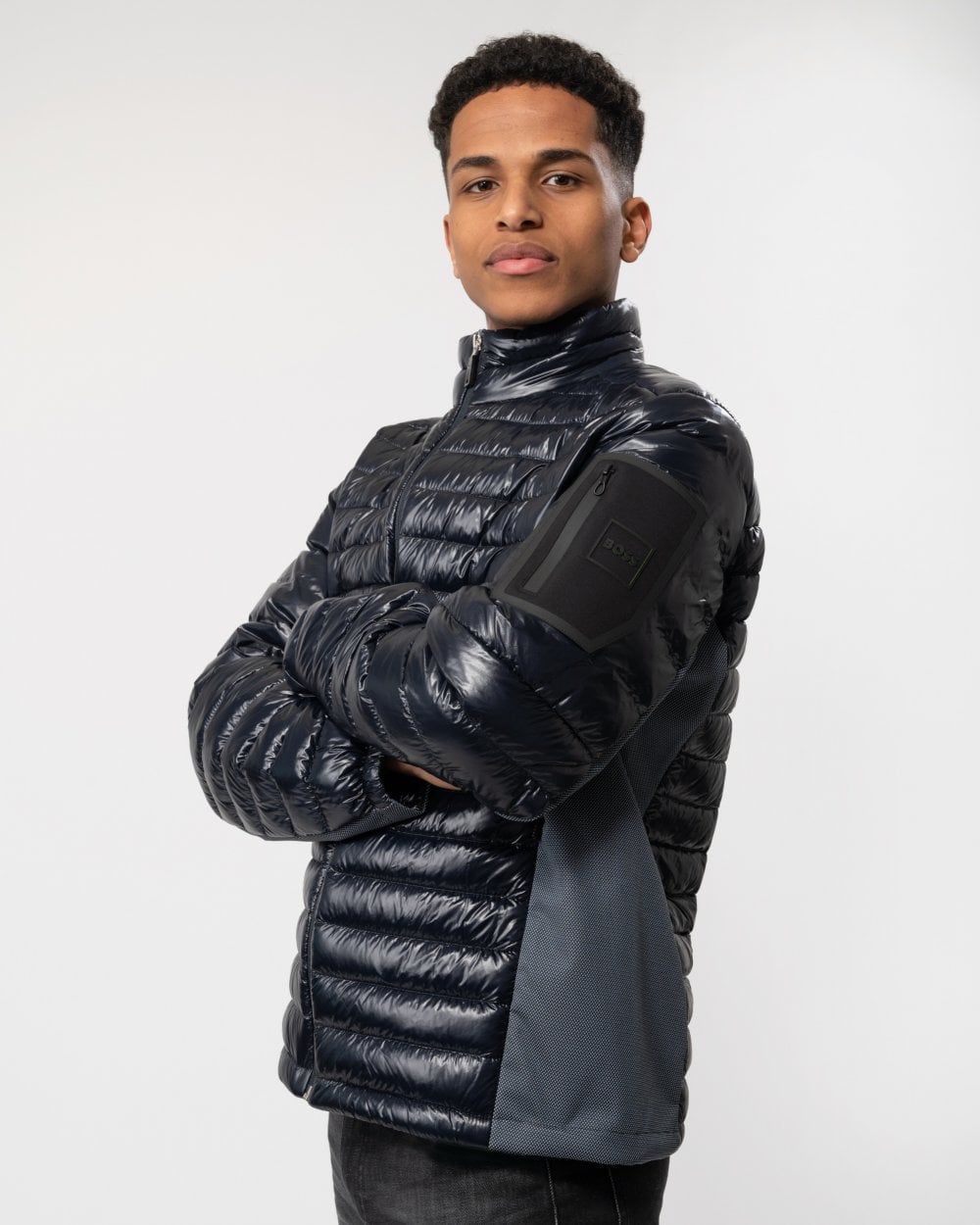 BOSS Green J Techno Mens Lightweight Water-Repellent Jacket With Down Filling - Dark Blue 402