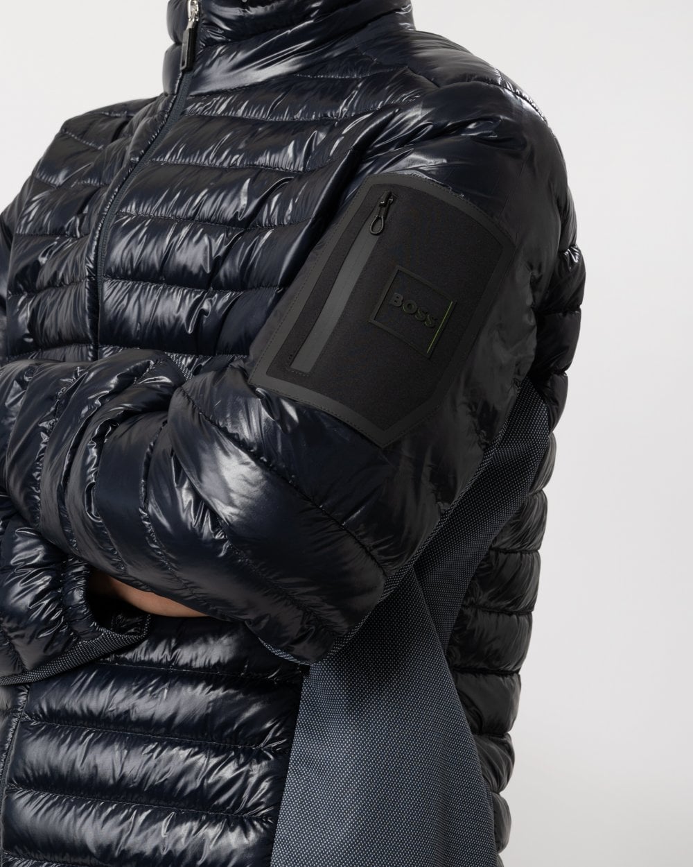 BOSS Green J Techno Mens Lightweight Water-Repellent Jacket With Down Filling - Dark Blue 402