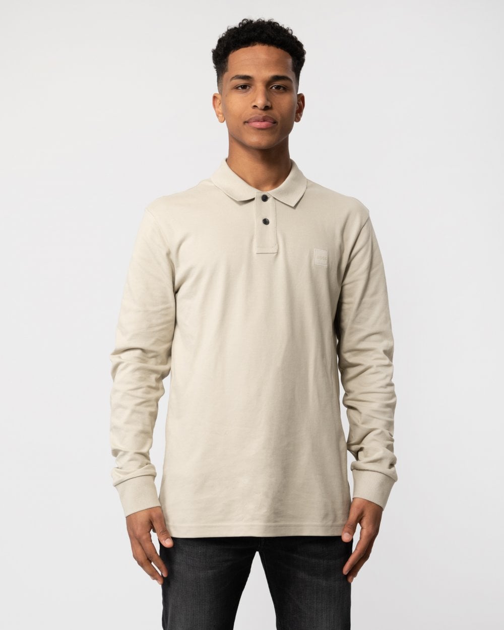BOSS Orange Passerby Mens Long Sleeve Stretch-Cotton Polo Shirt with Logo Patch