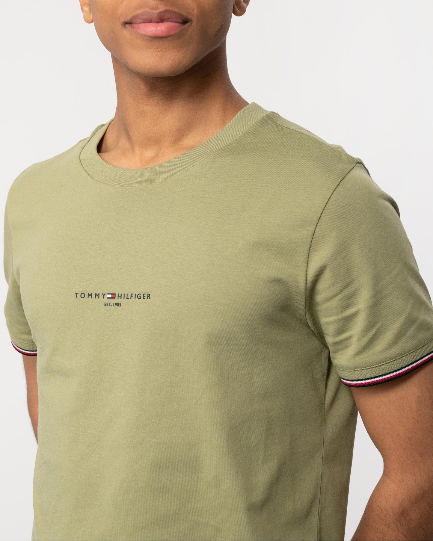 Tommy Hilfiger Tommy Logo Tipped Mens T-Shirt - Faded Olive