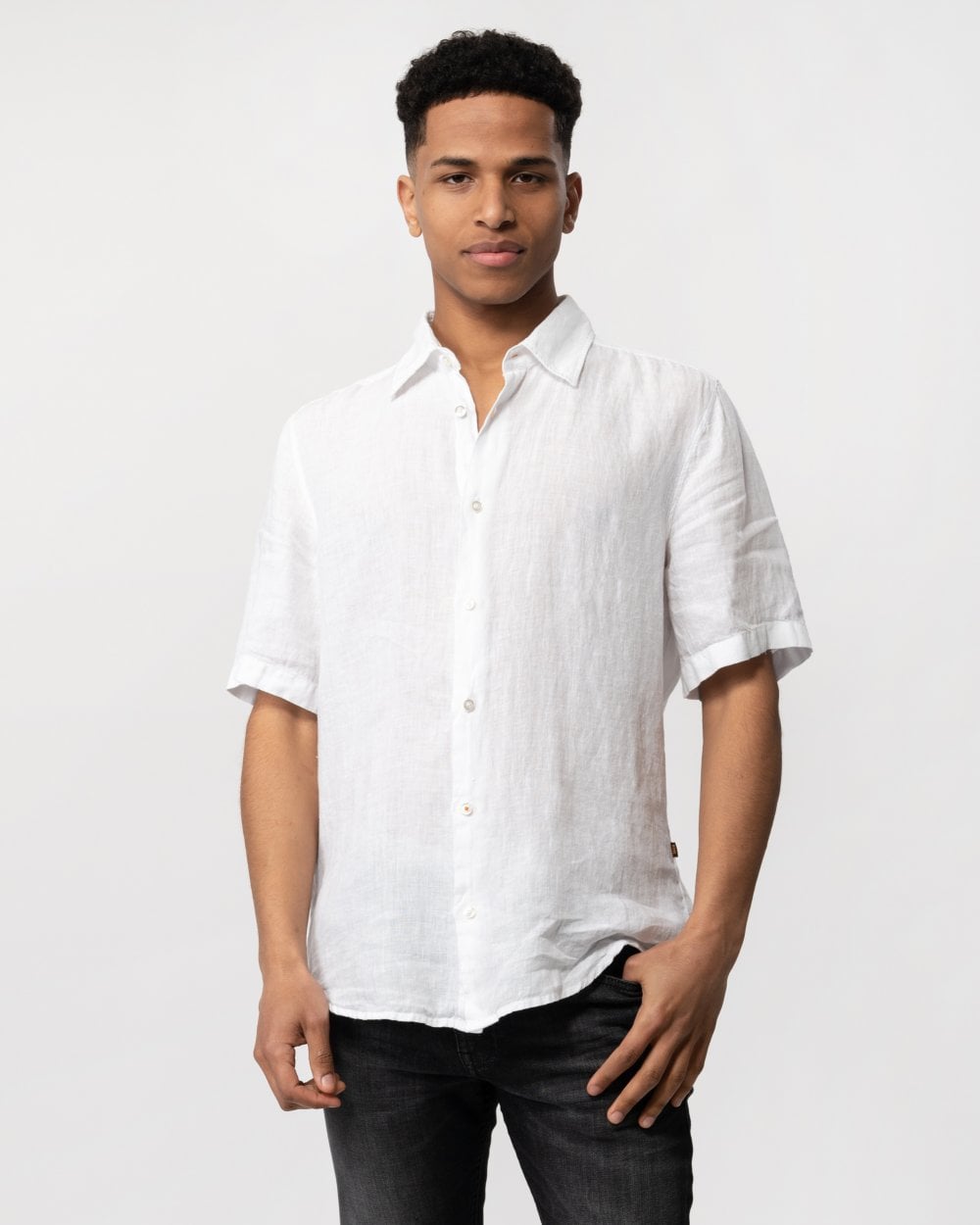 BOSS Orange Rash 2 Mens Short Sleeve Linen Canvas Shirt
