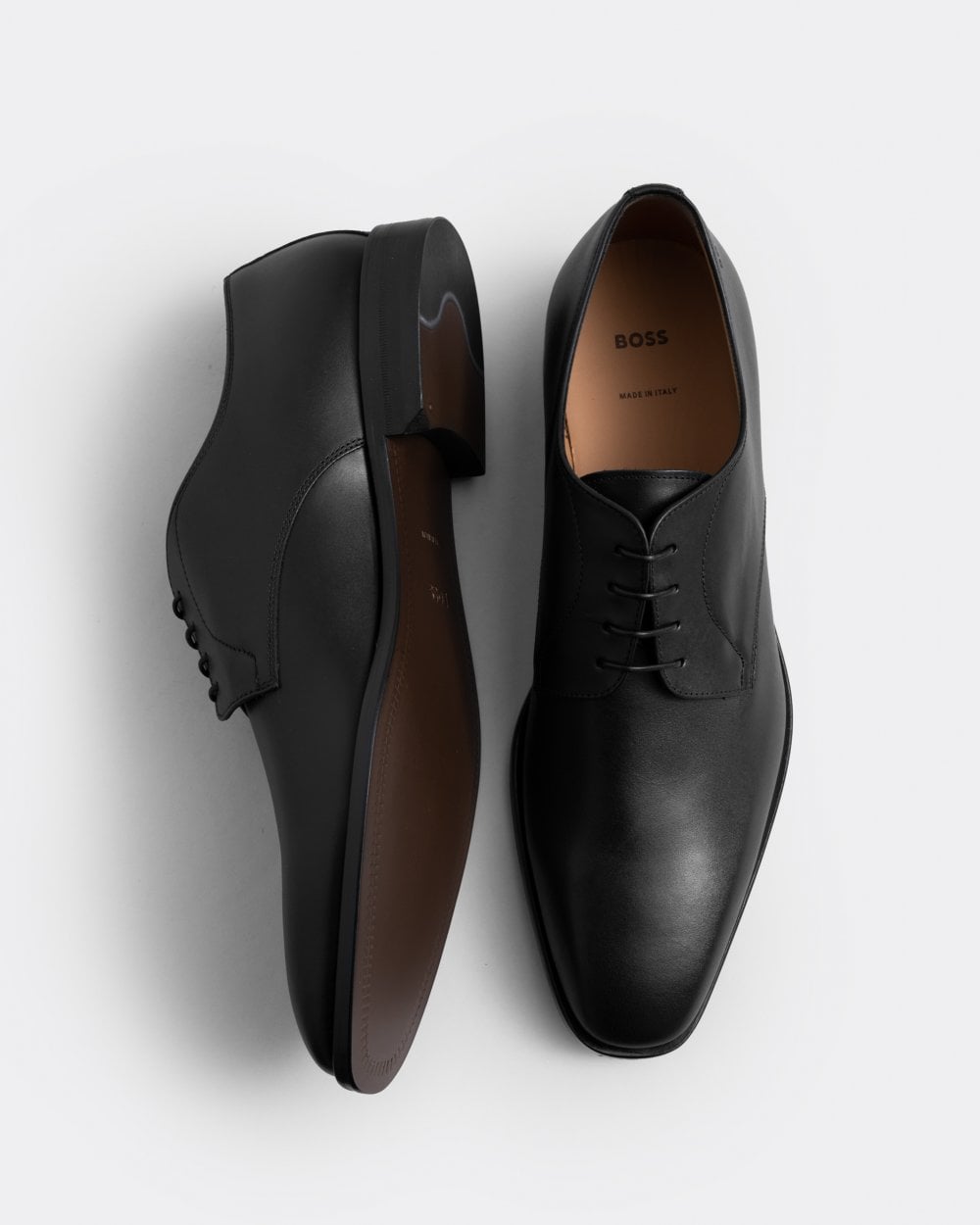 BOSS Orange Lisbon Mens Leather Derby Shoes With Leather Lining - Black 001